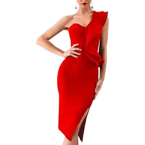 Wholesale 2020 Newest Women dress multiple colour Ruffle Tight and sexy Celebrity Cocktail party bandage dress