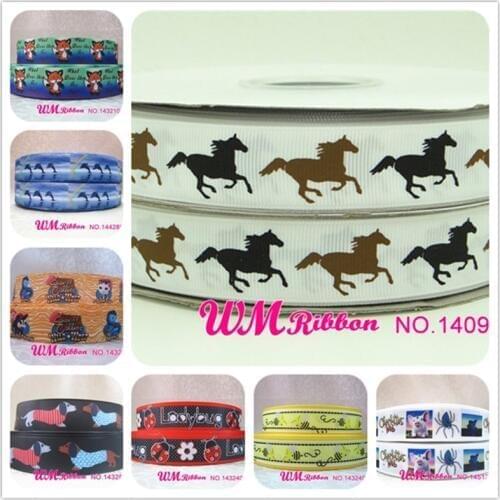 Q&N ribbon 7/8inch 22mm Animal Horse webbing printed grosgrain ribbon 50yards/roll for headband hair tie free shipping