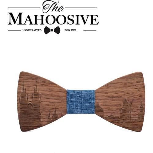 Mahoosive Skyline Bow Tie Mens Wood Silk Bow Tie France Bow Ties Wedding Pardy Butterfly BowTie Cravat Neckwear CZECH PRAGUE