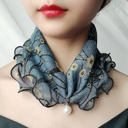 Sweet Polka Dot Print Women Scarf Bag Female Square Scarves Angle Pearl Fungus Edge Gold Silk Bib Gold Lace Changeable Scarf