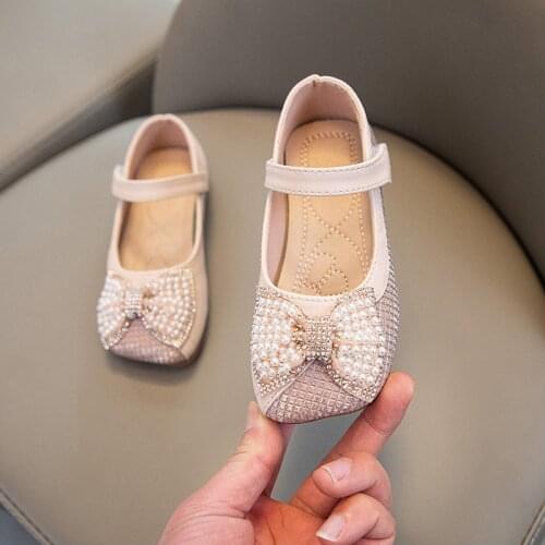 Fashion Crystal Bow Shoes For Dress Little Girls Beautiful Kids Sneakers ChildrenS Leather Shoes Flat 2 3 4 5 6 7 8 9 Years