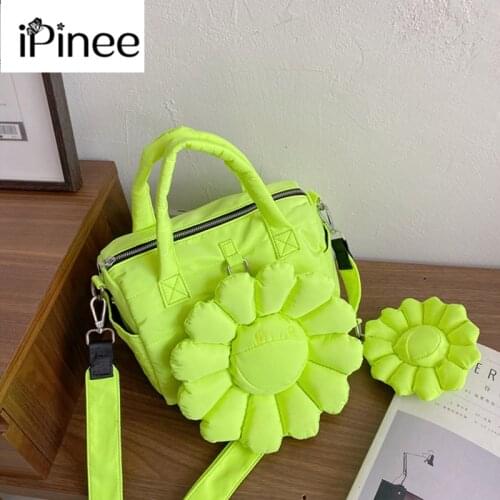 IPinee Fashion Women Handbag Oxford Fabric flower Female Crossbody Bag Women Solid Color Square Commuter Handbag