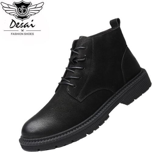 DESAI Handmade Men Boots Genuine Leather Men Autumn High Boots 2019 New Outdoor Water Proof Boots Fashion Black Military Boots