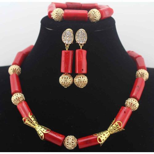 New Nigerian Wedding Coral Beads dubai Costume Bead Jewelry Set African Coral beads Jewelry Set Free Shipping W13665