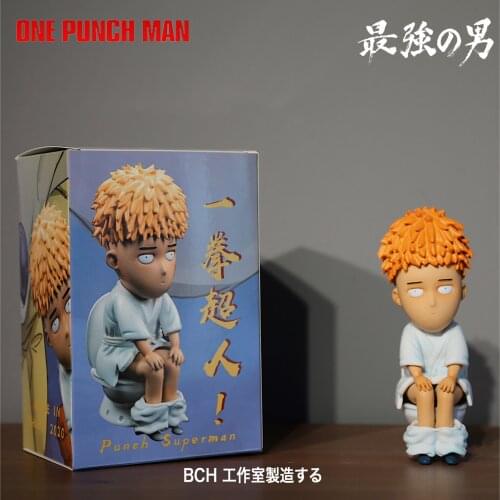 ONE PUNCH MAN Sitting Closestool Saitama Go Grocery Car Decoration PVC Figure Model Collection Toy