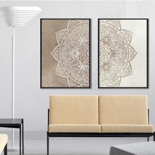 Original Beige Taupe Mandala Wall Art Posters Print Boho Neutral Color Canvas Painting Living Room Bedroom Nordic Decor Home Art