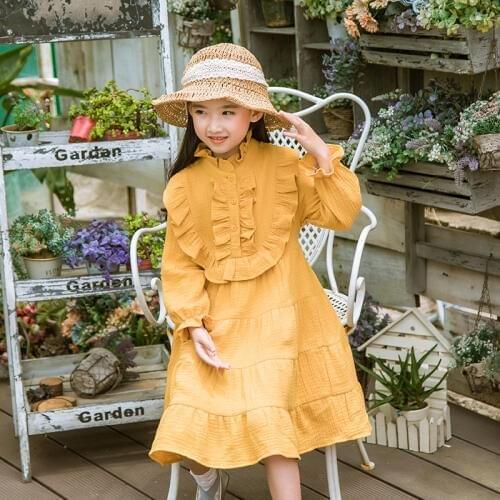 2018 Autumn Childrens Clothing Girls Dress Long Sleeve Ruffle Neck Elegant Vintage Dresses Kids Clothes Vestido Princesa