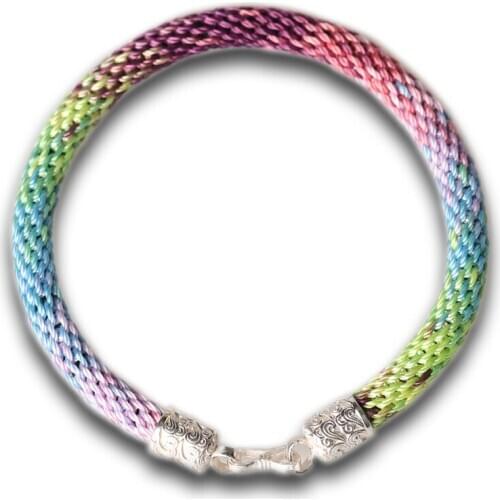 Rainbow color wax line mama handmade weave woven bracelet bangle jewelry gift for him with 925 silver clasp for him
