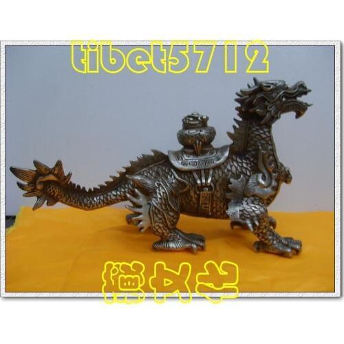 Crafts Arts art Tibetan Buddhist brass coated silver dragon statue 19 cm 2.0 KG copper tools wedding Decoration Brass