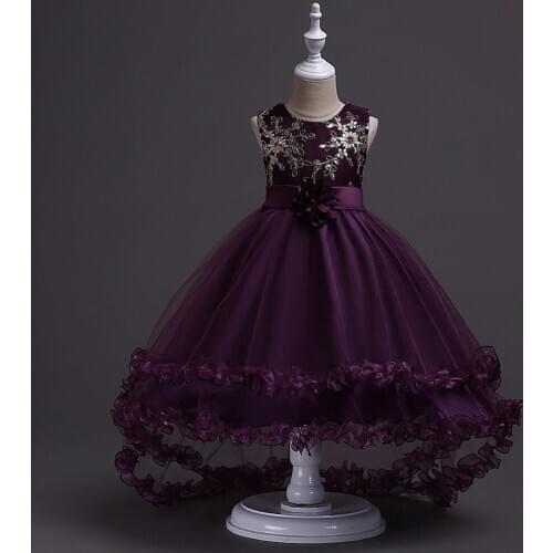 Luxury Embroidery Ribbon Children Flower Dress Tulle Layers Hemming Girl Dress L428