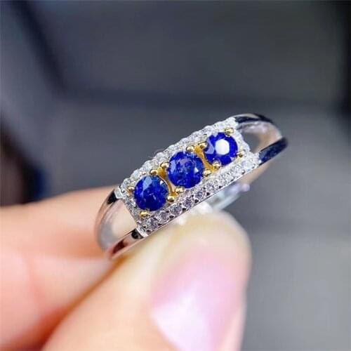 Luxury 100% 925 Sterling Silver Natural Sapphire Gemstone Wedding Engagement Ring Fine Jewelry Wholesale