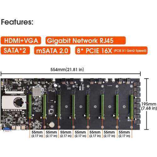 Btc-d37-8gpu card mining motherboard B250 slot space 5.5cm rtx3080 GPU card cross border export