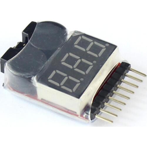 F00872 Lipo Battery Voltage Tester Volt Meter Indicator Checker Dual Speaker 1S-8S Low Voltage Buzzer Alarm 2in1 2S 3S 4S 8S +FS