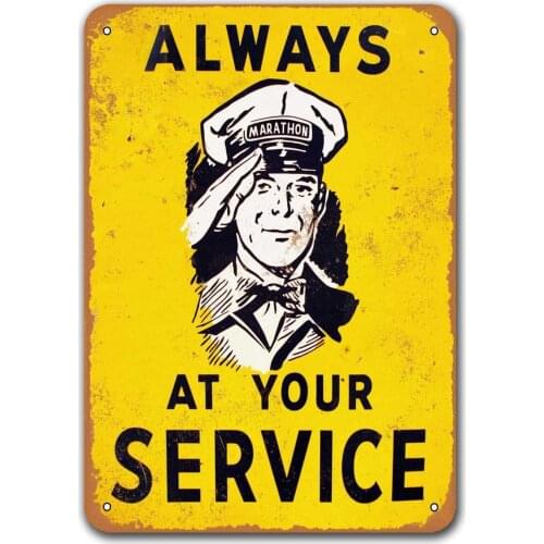 Always at Your Service Marathon Oil Vintage Tin Signs Cars, Sisoso Metal Plaques Poster Garage Man Cave Retro Wall Decor