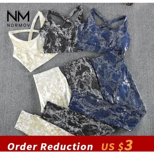 NORMOV Snake Print Women Sets Push Up Bras And High Waist Booty Lifting Pants Suit Fitness Breathable Skinny 2 Piece Sets Female
