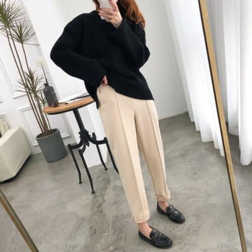 Women Suit Pants New Winter Warm Thicken Casual Pocket Korea Elastic Waist Plus Size Office Lady Long Trousers