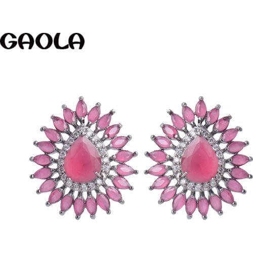 GAOLA Cute Waterdrop Green Stones Cubic Zircon Stud Earring For Women Christmas Gift GLE7125Y