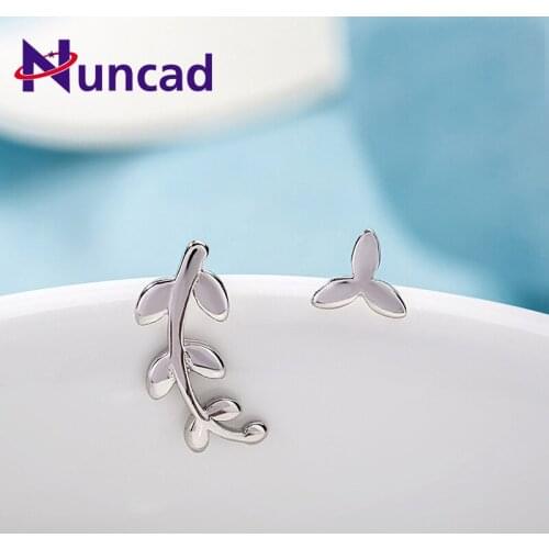 Lovely Hot Silver Color Olive Branch Leaf Clover Stud Earrings for Women Ear Jewelry Climbers Earring Crawlers pendientes