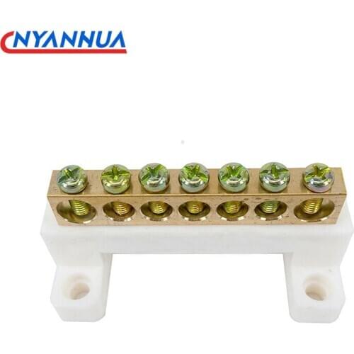 1PCS 5 7 Positions White Bridge Design Zero Line Copper Grounding Strip Terminal Block Connector For Distribution Cabinet