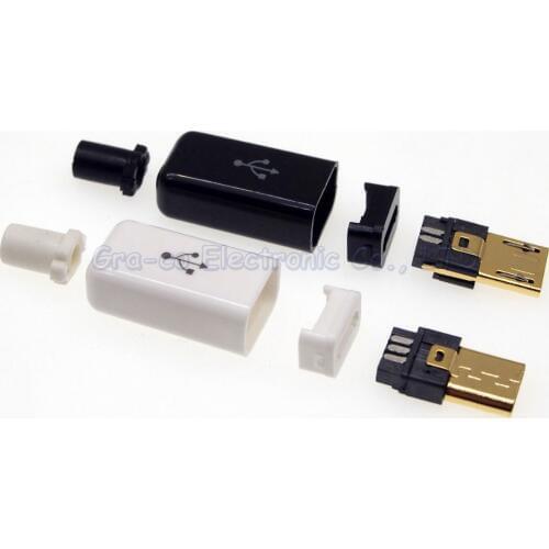 100set DIY 4 in 1 Gold-plated Micro 5p USB Jack Male Plug with Plastic Shell