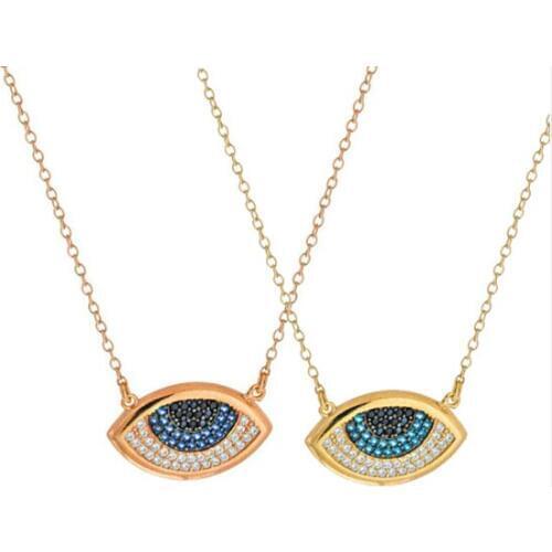 2016 high quality cubic Zirconia jewelry,yellow yellow gold colors evil eye pendant eye shape necklace for girl women gift