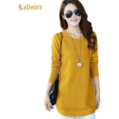 2018 Casual Loose Pullover Sweater Long Sleeve O neck Knitted Sweater Female Autumn Long Plus Size Knitted Sweaters kz215