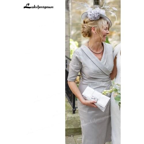 2021 Satin V Neck Pleats Tea-Length Mother Of The Bride Dresses Evening Gown vestido de fiesta de boda robe de soirée femme