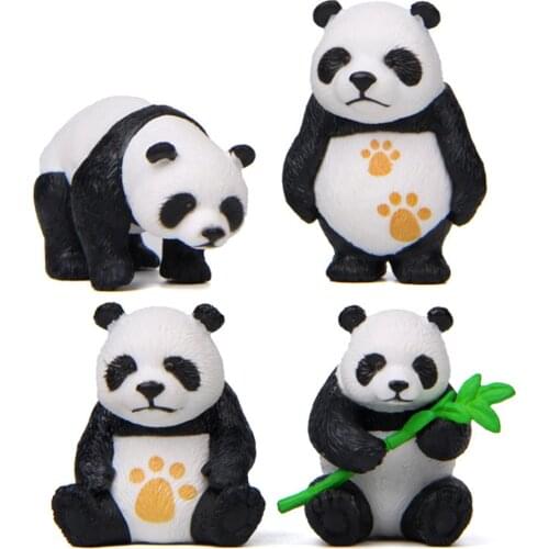 4Pcs Mini Panda Figurines Decor Cake Topper Micro Accessory Home Decoration Flag Decoration For Boy Birthday Party Super Cute