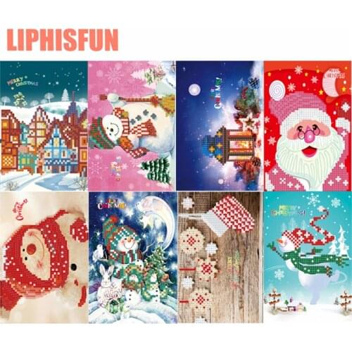 8pcs diamond painting christmas cards Diamond Stickers Childrens Handmade Cartoon Paper Greeting Postcard Craft Merry Christmas
