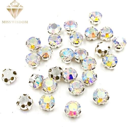 AB-white round shape 3D claw rhinestone strass Glass Crystal sew on rhinestones High quality diy clothing accessories