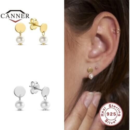 CANNER 100% Real 925 Sterling Silver Small Stud Earrings For Women Mini Pearl Piercing Earring Earings Jewelry Pendientes
