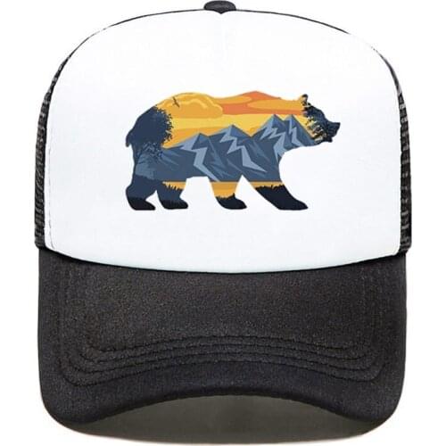Bear Cartoon Mountains Girls Sun Adjustable Mesh Hats Baseball Trucker Cap for Boys Girls Men Women Mesh Cap Snapback Wholesale