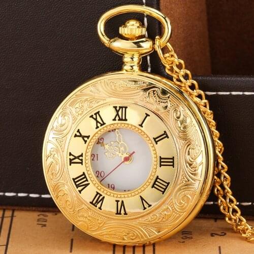 Noble Luxury Golden Quartz Pocket Watch Women Fine Roman Numerals Dial Durable FOB Chain Alloy Necklace Pendant Men Gift For Mum