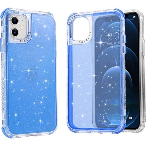 For iPhone 12 Pro Max Glitter Shockproof Bumper Armor Transparent Phone Case For iPhone 11 Pro Max XR X XS Max 7 8 Plus 12 Mini