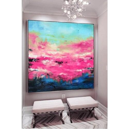 Handmade Large pink gold blue art abstract painting fuchsia blue fuchsia abstract painting abstract landscape painting art