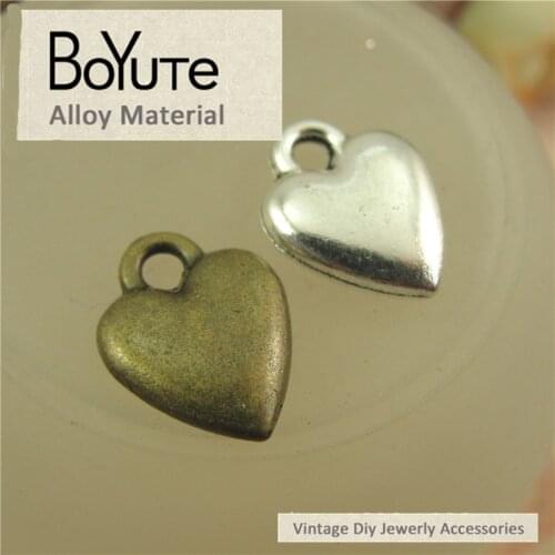 BoYuTe (50 Pieces /lot) 14*10MM Vintage Accessories Parts Antique Bronze Silver Plated Heart Charms Pendant for Jewelry Making