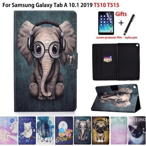 Case For Samsung Galaxy Tab A 10.1 2019 T510 T515 SM-T510 SM-T515 Cover Funda Fashion Animal Silicone PU Leather Shell +Gift