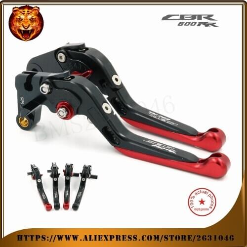 Black+Red For HONDA CBR 600RR CBR600RR Motorcycle Adjustable Folding Extendable Brake Clutch Lever with Logo 2007-2017 2016 CNC