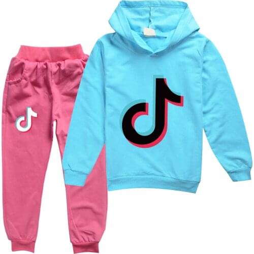 TIK TOK Kids Boys Girls Autumn Cartoon Print Hoodie Pants Clothes Set Children Sweatshirt Outdoor Coat Trousers Wear