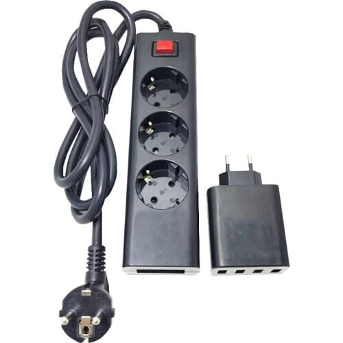 Travel Adapter Power Strip 3 AC EU Plug Socket Outlet Detachable 4USB Fast Charger Ports Smart Extension Socket For Home office