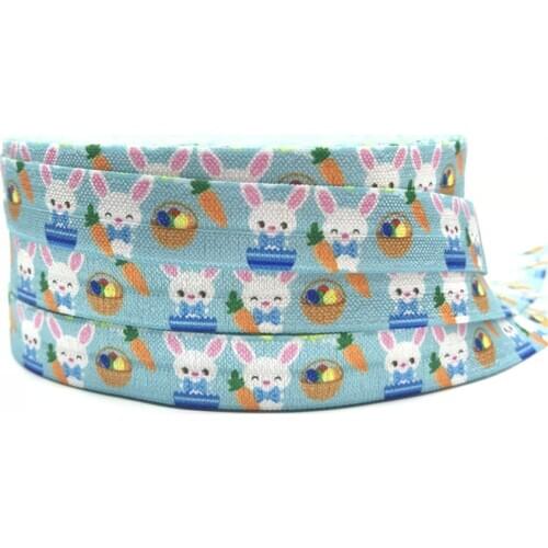 10 yards High Quality Rabbit Carrot Print Fold Over Elastic 5/8" Easter Egg FOE Ribbon for Hair Tie DIY Head wear Hair Accessory