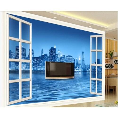 Custom photo wallpaper 3d mural on the wall Beautiful city night view 3D windows home decor Wallpaper for walls in rolls