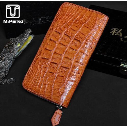 McParko Crocodile Wallet Women Evening Bag Wedding Clutch Wallet Genuine Leather Vintage Long Wallet Luxury Female Purse Brown