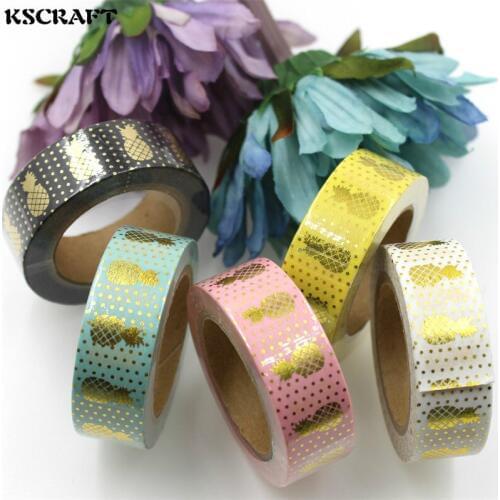 KSCRAFT 15mm*10m Adhesive Tape for Scrapbooking DIY Craft Sticky Deco Masking Japanese Paper Washi Tape Pineapple