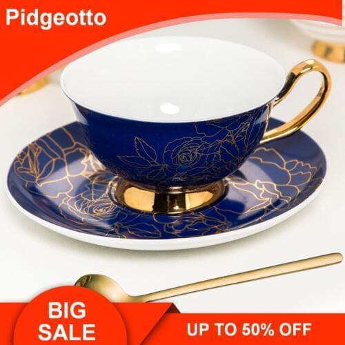 British Style Bone China Coffee Cup With Spoon Gold Afternoon Tea Cup Saucer Set Coffee Cup Set Bridesmaid Gift Free Shipping