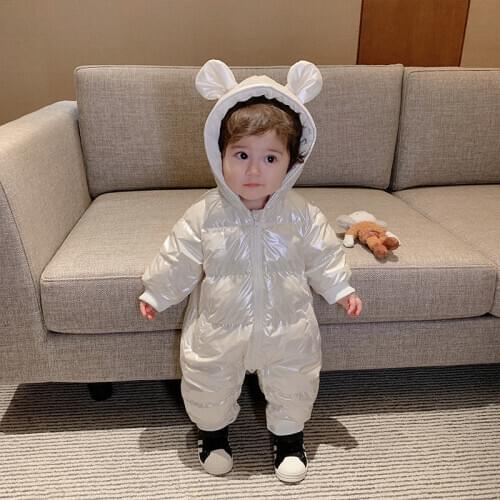 2021 Fashion Infant Baby Boys Girls Winter Snowsuit Romper Hoodied Footie Outwear 0-12Month Baby Jumpsuit Down Coat Jacket