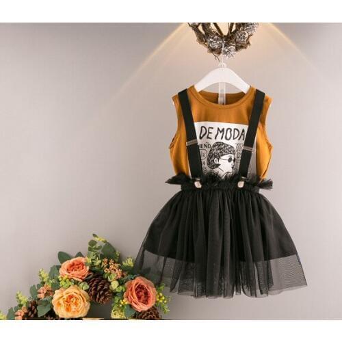 Summer Fashion Children Girls Clothing set Cotton Top +Straps TUTU Skirt 2 PCS Clothes Suits 5s/l