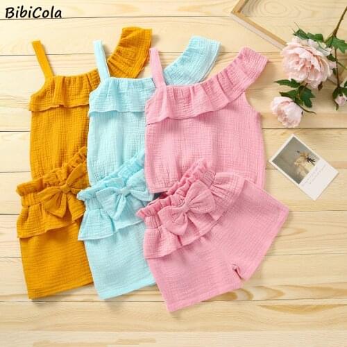 Fashion Clothing Baby Kid Girl Clothes Summer Sling Strapless T-shirt +Solid Short Pant 2pcs Outfits Set Clothing For 0-4 Years