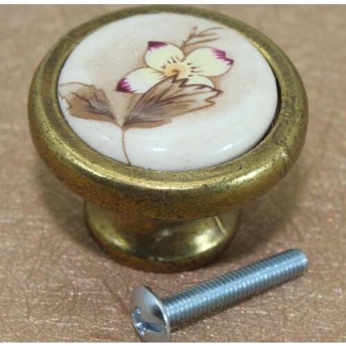 Fashion pastorale ceramic drawer cabinet knob pull bronze dresser handle cupboard door pull antique brass vintage furniture knob