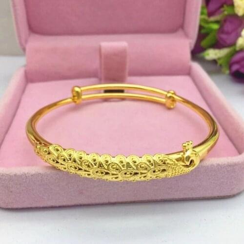 FASHION 14K GOLD BRACELET WOMENS CHARMS WEDDING ENGAGEMENT JEWELRY DELICATE PEACOCK BRACELET THICK YELLOW GOLD JEWELRY GIFTS